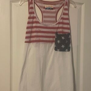 Magellan Outdoors Red and White Striped Racerback Tank